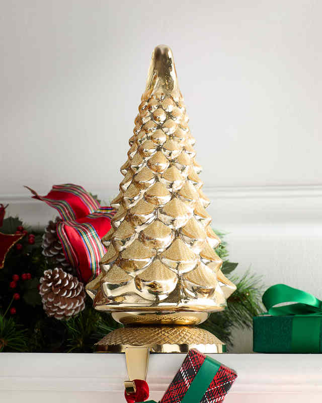 Shiny Golden Tree Christmas Stocking Holder